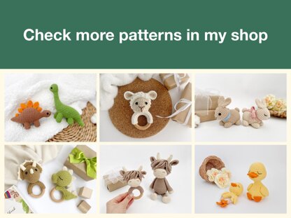 Crochet dinosaur pattern baby rattle toy Triceratops amigurumi pattern