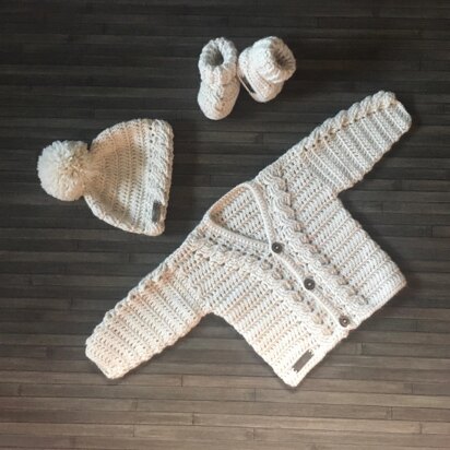 Cooper Baby Cardigan Hat and Booties Set