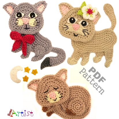 Kitty set crochet applique pattern