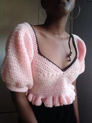 Crochet puff sleeve bralette top