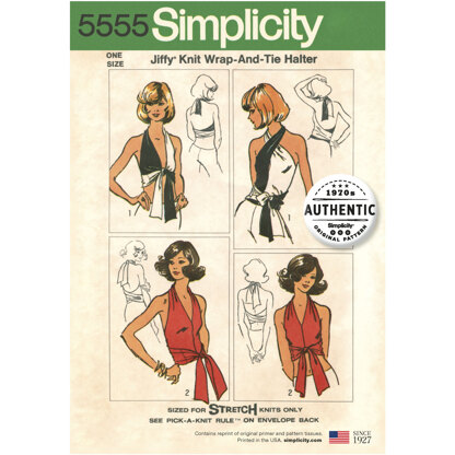 Simplicity Womenâ€™s Vintage Jiffy Knit Wrap & Tie Top 5555 - Paper Pattern, Size OS (ONE SIZE)