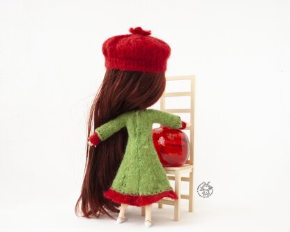 Pomegranate outfit for doll knitted flat