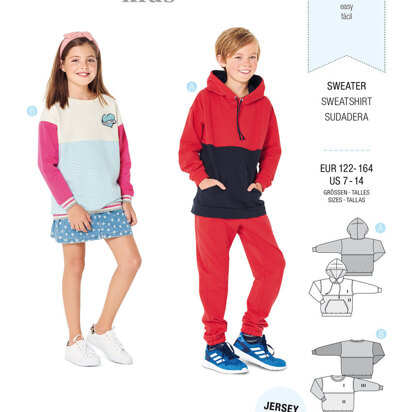 Burda Style Children's Sweater – Hoodie – Hooded Top 9301 - Paper Pattern, Size 7-14