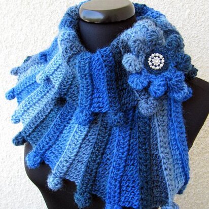 Crochet Multicolour Blue Scarf "Fantasy"