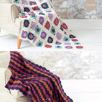 Crocheted Afghan Blankets in Hayfield DK with Wool - 7257 - Downloadable PDF