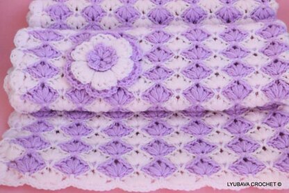 Baby Blanket "Lilac Lily" With Puff Flower