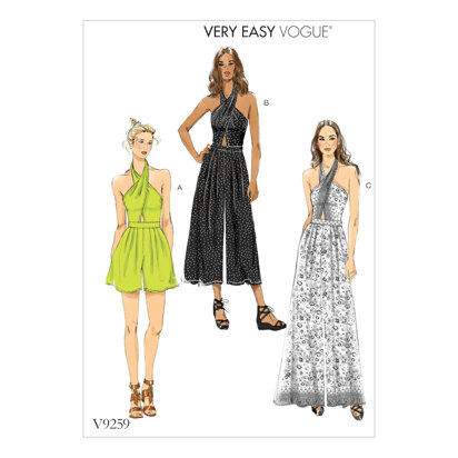 Vogue Misses' Criss-Cross Halter Romper and Jumpsuit with Length Variations V9259 - Sewing Pattern