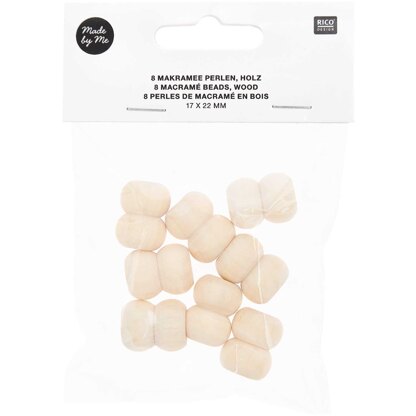 Rico Design Macramé Beads Wood Natural 8 Pcs - 95x100x17mm