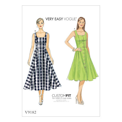 Vogue Misses' Button-Down, Flared-Skirt Dresses V9182 - Sewing Pattern