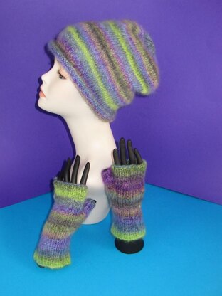 Mohair Slouch Hat and Fingerless Glove Set