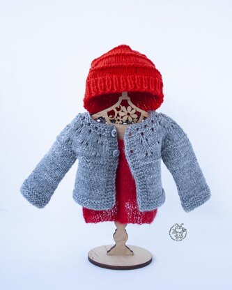 Gray and red outfit  knitted flat for 18in doll