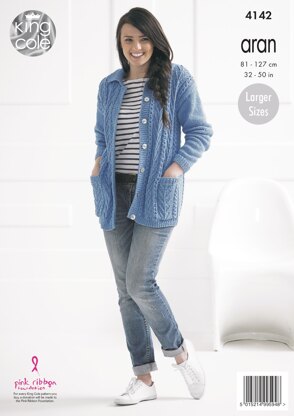 Ladies’ Jackets in King Cole Big Value Recycled Cotton Aran - 4142 - Downloadable PDF