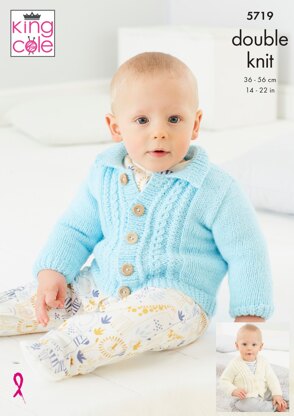 Round Neck, Collared and V Neck Cardigans Knitted in King Cole Big Value Baby DK - 5719 - Downloadable PDF