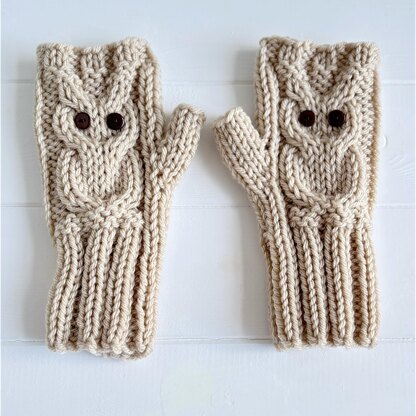 'Owl fingerless mitts' 2yrs to adult