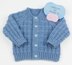 Riley unisex baby knitting pattern cardigan, 2 hats and booties 0-6mths