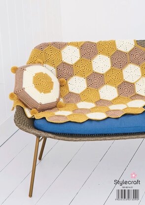 Honeycomb Blanket and Cushion in Stylecraft Bellissima DK - 9614 - Downloadable PDF