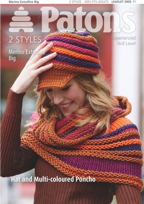 Multi-coloured Poncho and Hat in Patons Merino Ext