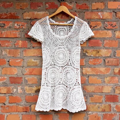 Crochet medalions lacy mini dress.