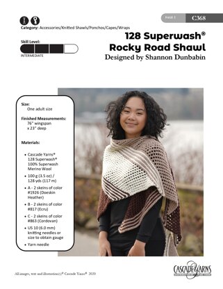 128 Superwash Rocky RoadShawl in Cascade Yarns - C368 - Downloadable PDF