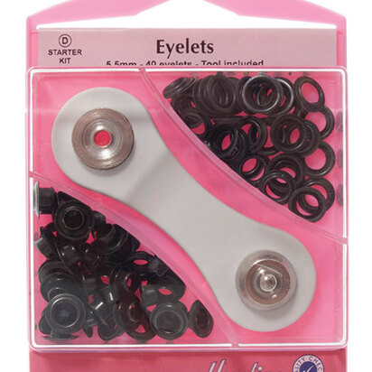 Hemline Eyelets Starter Kit, 5.5mm x 40 sets - Black