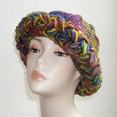 Rainbow hat with Flame Stitch Trim - knitting pattern