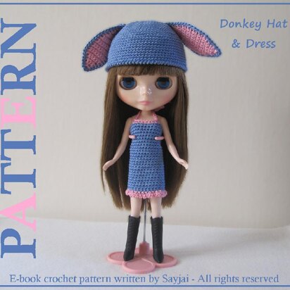 Donkey Hat and Dress Pattern for Blythe Dolls