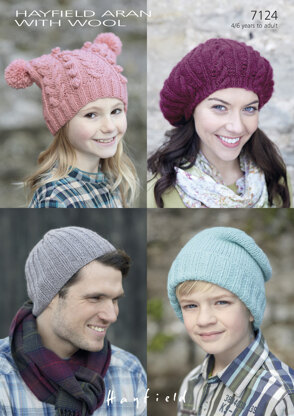 Hats & Cable Beret in Hayfield Aran with Wool - 7124