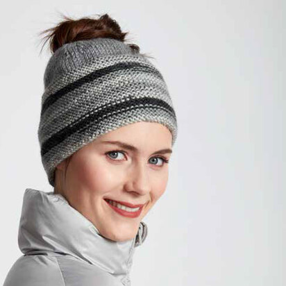 Messy Bun Knit Hat in Caron Simply Soft Heathers and Simply Soft Ombre - Downloadable PDF