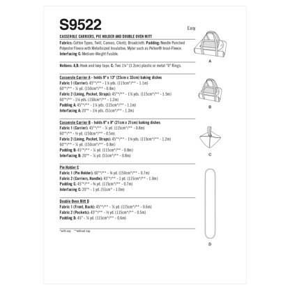 Simplicity Casserole Carriers, Pie Holder and Double Oven Mitt S9522 - Paper Pattern, Size OS (One Size Only)
