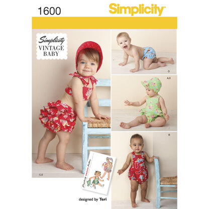 Simplicity Babies' Vintage Romper Set 1600 - Paper Pattern, Size A (XXS-XS-S-M-L)