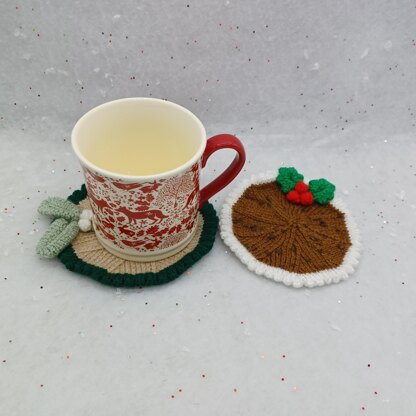 PDF Christmas Knitting Pattern DK Coasters Coffee Tea Gift Set Charity EASY Christmas Pudding Holly Mistletoe Christmas Eve Feliz Navidad