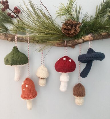 Knit Mushroom Christmas Ornaments