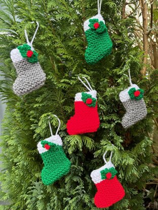 Christmas Holly Stockings bunting sweets chocolate cover, tree decoration DK knitting pattern