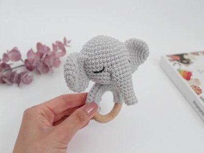 Elephant crochet pattern baby rattle Amigurumi baby teether toy