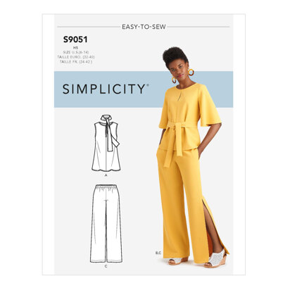 Simplicity Misses' Tops, Belt or Scarf & Pants S9051 - Sewing Pattern
