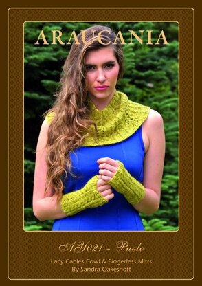 Ladies Lacy Cables Cowl and Fingerless Mitts in Ar