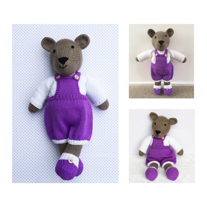 Billy teddy bear with purple outfit knitting pattern 19007