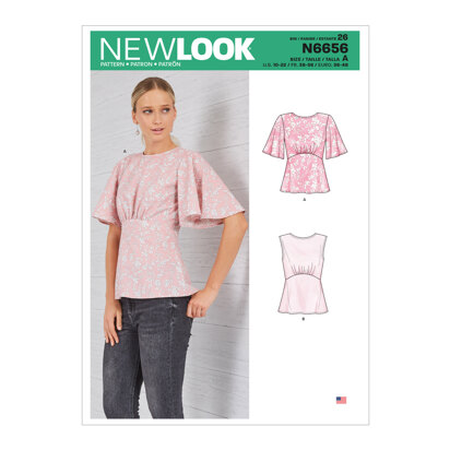 New Look N6656 Misses' Top With Optional Black Opening & Flared Sleeves 6656 - Paper Pattern, Size 10-12-14-16-18-20-22