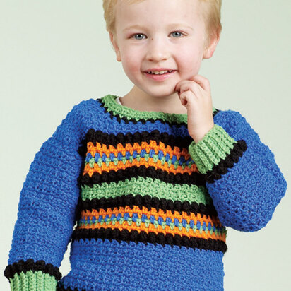 Crochet Kid’s Striped Pullover in Red Heart Sport - LW1566 - Downloadable PDF
