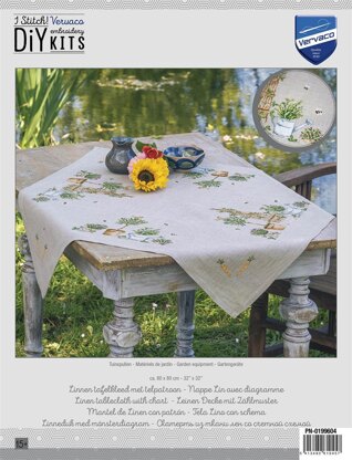 Vervaco Linen Tablecloth Garden Equipment Cross Stitch Kit - 80cm X 80cm/32in X 32in