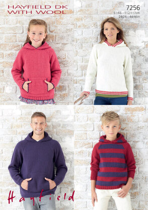 Family Hoodie Jumpers in Hayfield DK with Wool - 7256 - Downloadable PDF