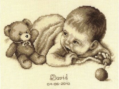 Vervaco Baby and Teddy Moment Birth Sampler Cross Stitch Kit - 28cm x 24cm