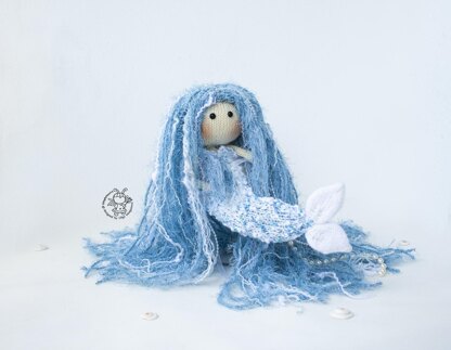 Blue Mermaid doll knitted flat