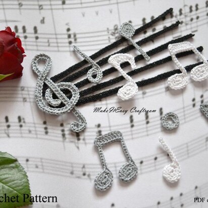 Music note appliques. Crochet musical embellishments