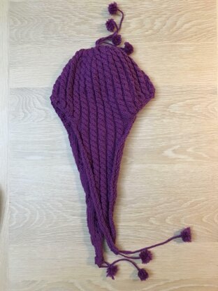 Girls Plum Cable Knit Earflap Hat