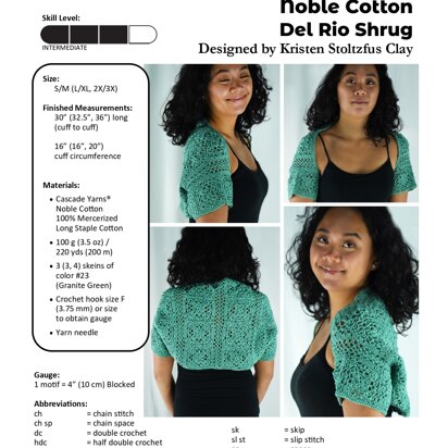 Del Rio Shrug in Cascade Yarns Noble Cotton - DK667 - Downloadable PDF