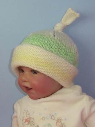 Baby Double Cuff Marble Topknot Beanie Hat