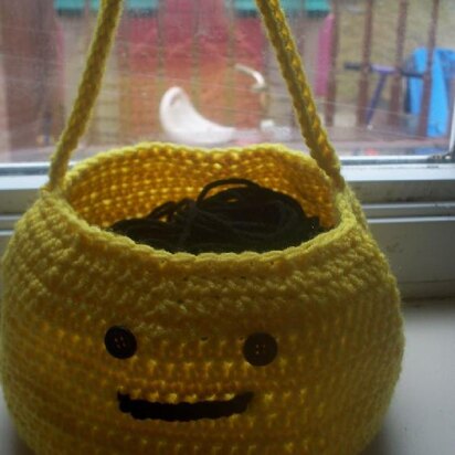 Smiley Face Crochet Storage Basket, Gift Bag, Planter