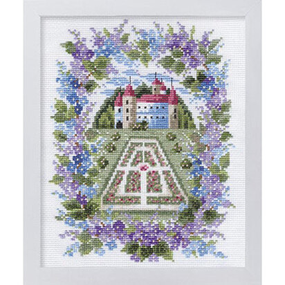 Olympus Thread Lilac Floral Castle Cross Stitch Kit