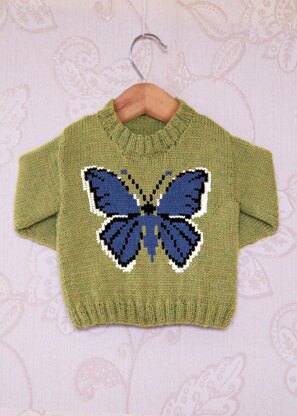 Intarsia - Holy Blue Butterfly Chart - Childrens Sweater